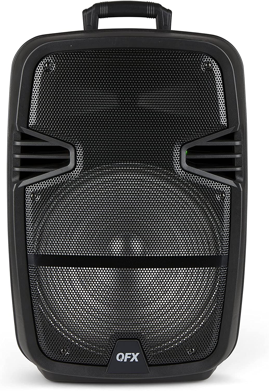 QFX PBX-616SM 15" Bluetooth Rechargeable Speaker with LED Lights, Mic and Stand