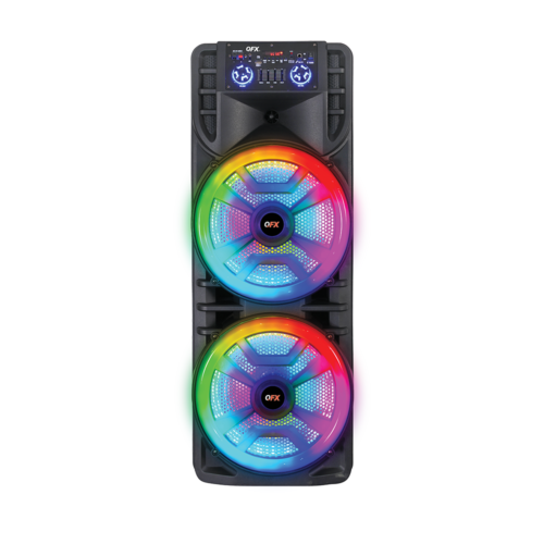 QFX DUAL 12” BLUETOOTH RECHARGEABLE SPEAKER WITH LED PARTY LIGHTS