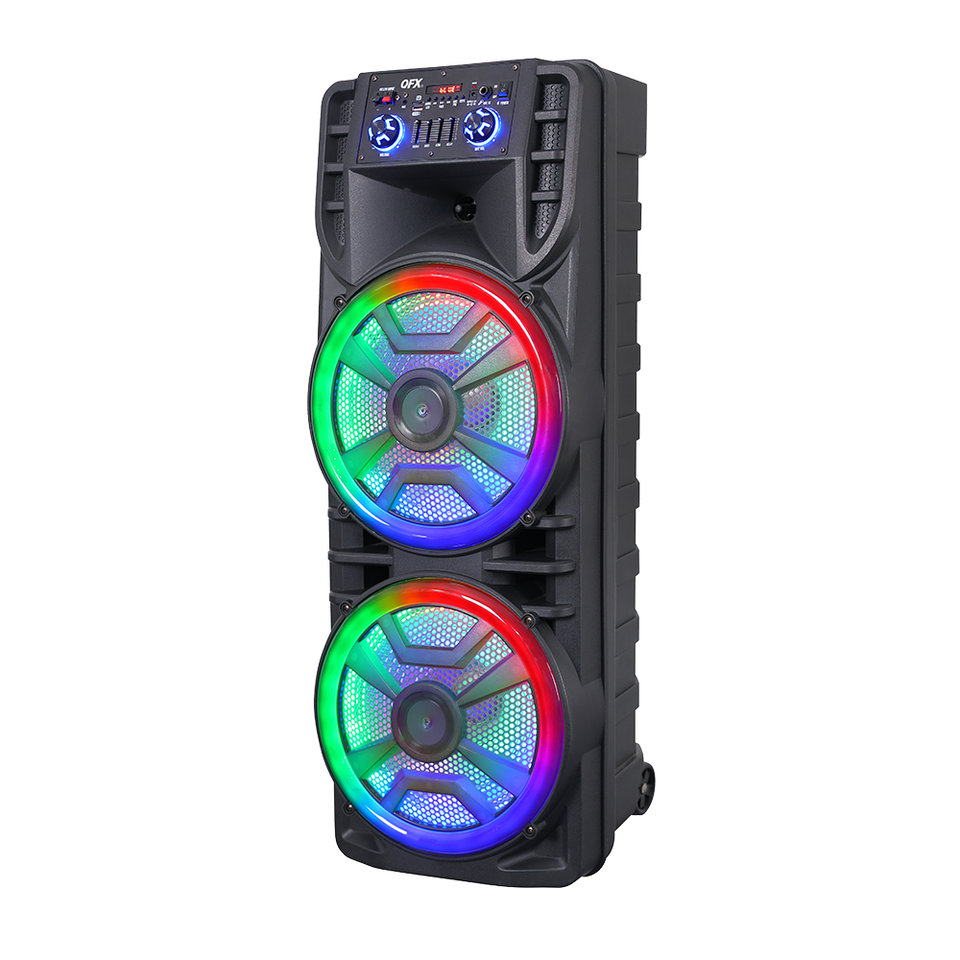 QFX DUAL 12” BLUETOOTH RECHARGEABLE SPEAKER WITH LED PARTY LIGHTS