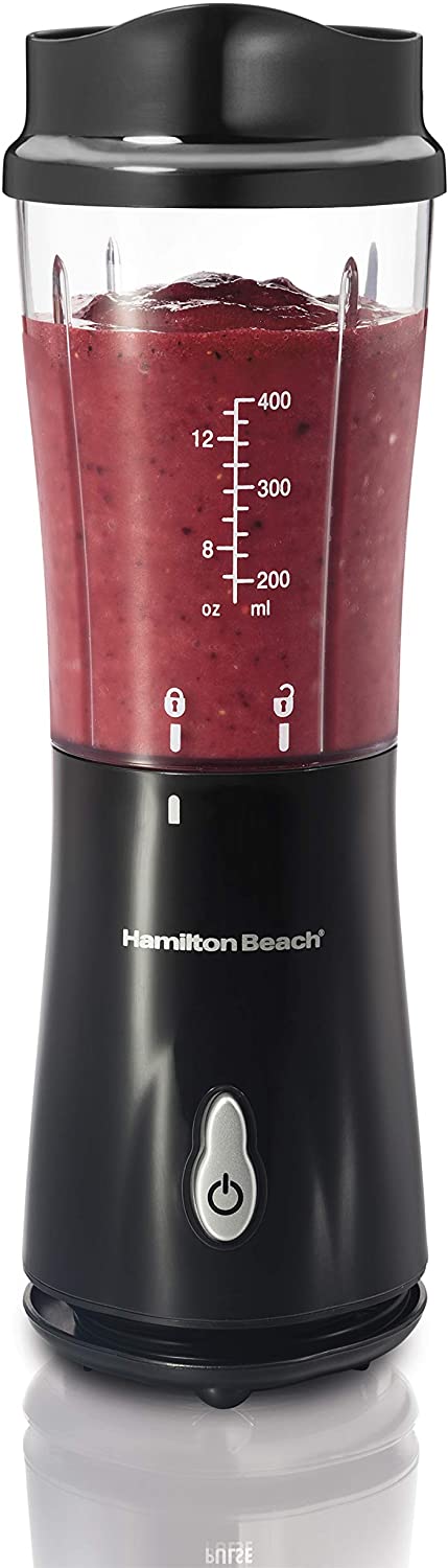 Hamilton Beach Personal Blender with Travel Lid for Smoothies and Shakes,  Portable, Fits Most Car Cup Holders, Black, 51101