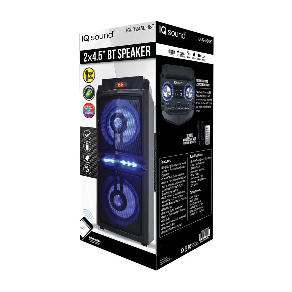 IQ SOUND IQ-3245DJBT 2 x 4.5” Tailgate Bluetooth® Speaker with Flashing Light