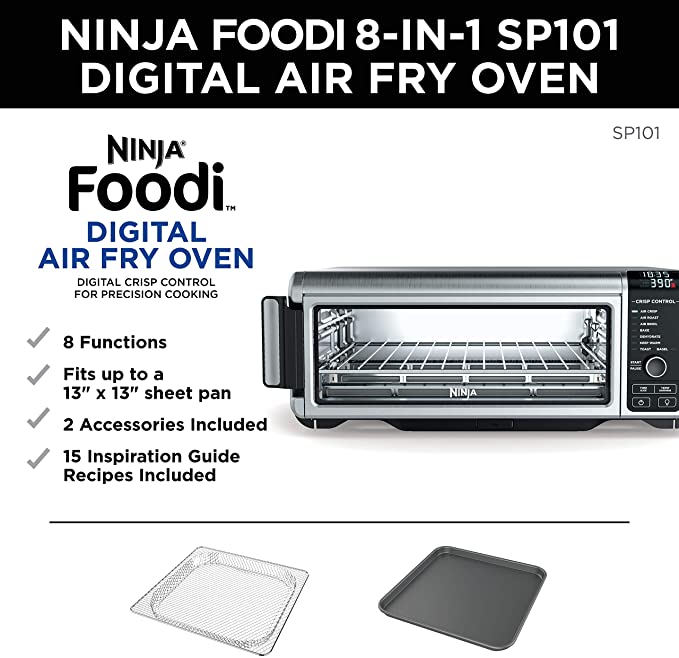 Ninja SP101 Digital Air Fry Countertop Oven with 8-in-1 with Air Fry Basket(Refurbished)